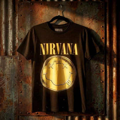 NIRVANA Carbon T-Shirt, Happy Face Infill Distressed