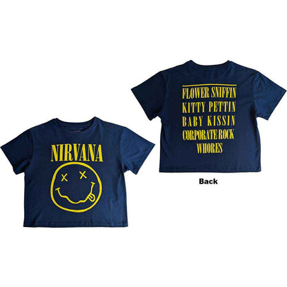 NIRVANA Attractive Crop Top, Yellow Happy Face Flower Sniffin