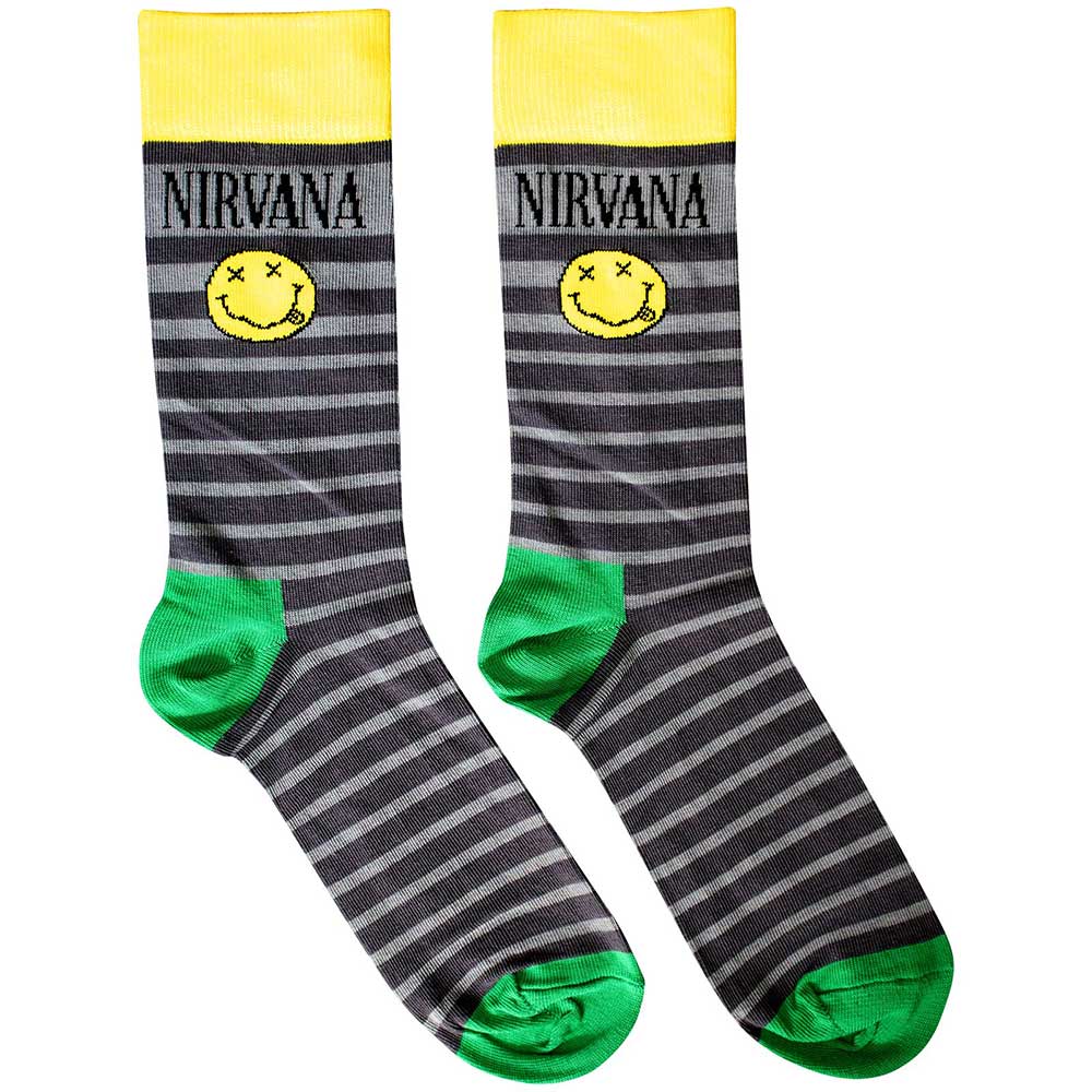 NIRVANA Unisex Ankle Socks, Happy Face &amp; Logo Stripes