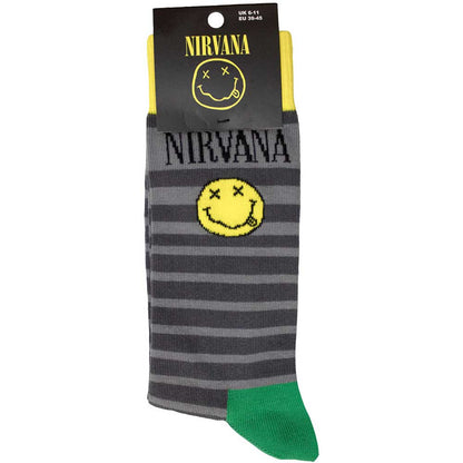 NIRVANA Unisex Ankle Socks, Happy Face &amp; Logo Stripes