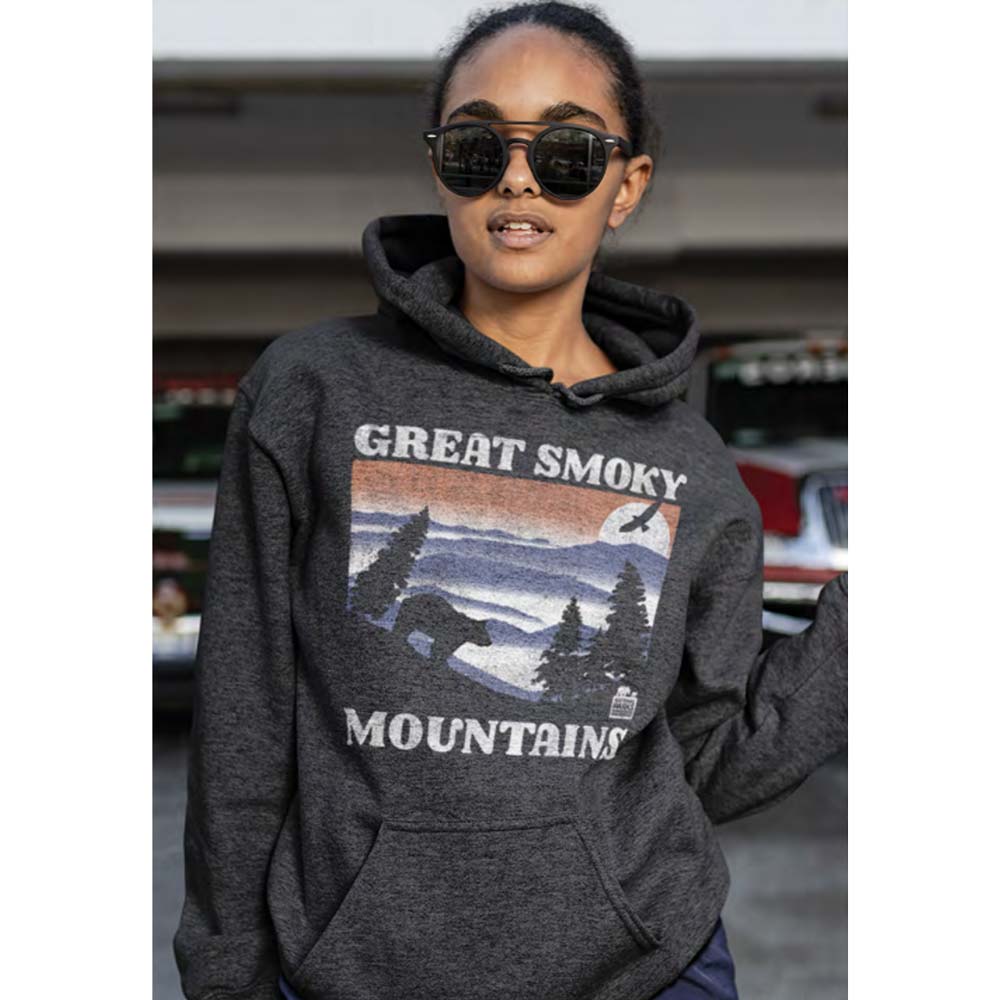 NATIONAL PARKS Eye-Catching HOODIE, GSM BEAR AND MOUNTAINS DARK