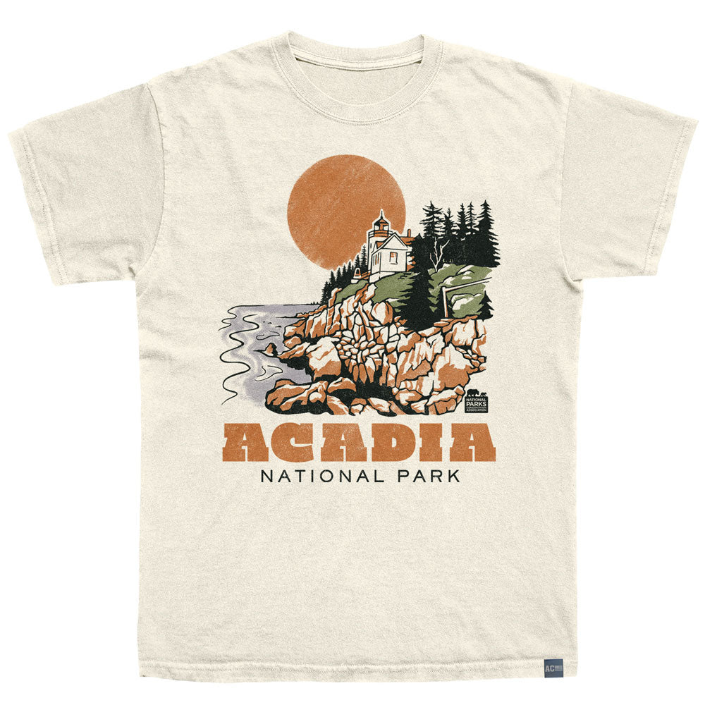 NPCA Made in USA T-Shirt, ACADIA DRAWN LIGHTHOUSE