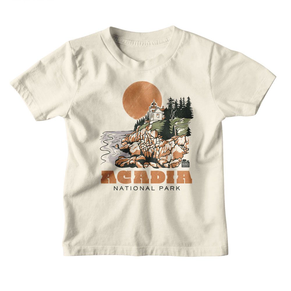 NATIONAL PARKS Eye-Catching T-Shirt, ACADIA DRAWN LIGHTHOUSE