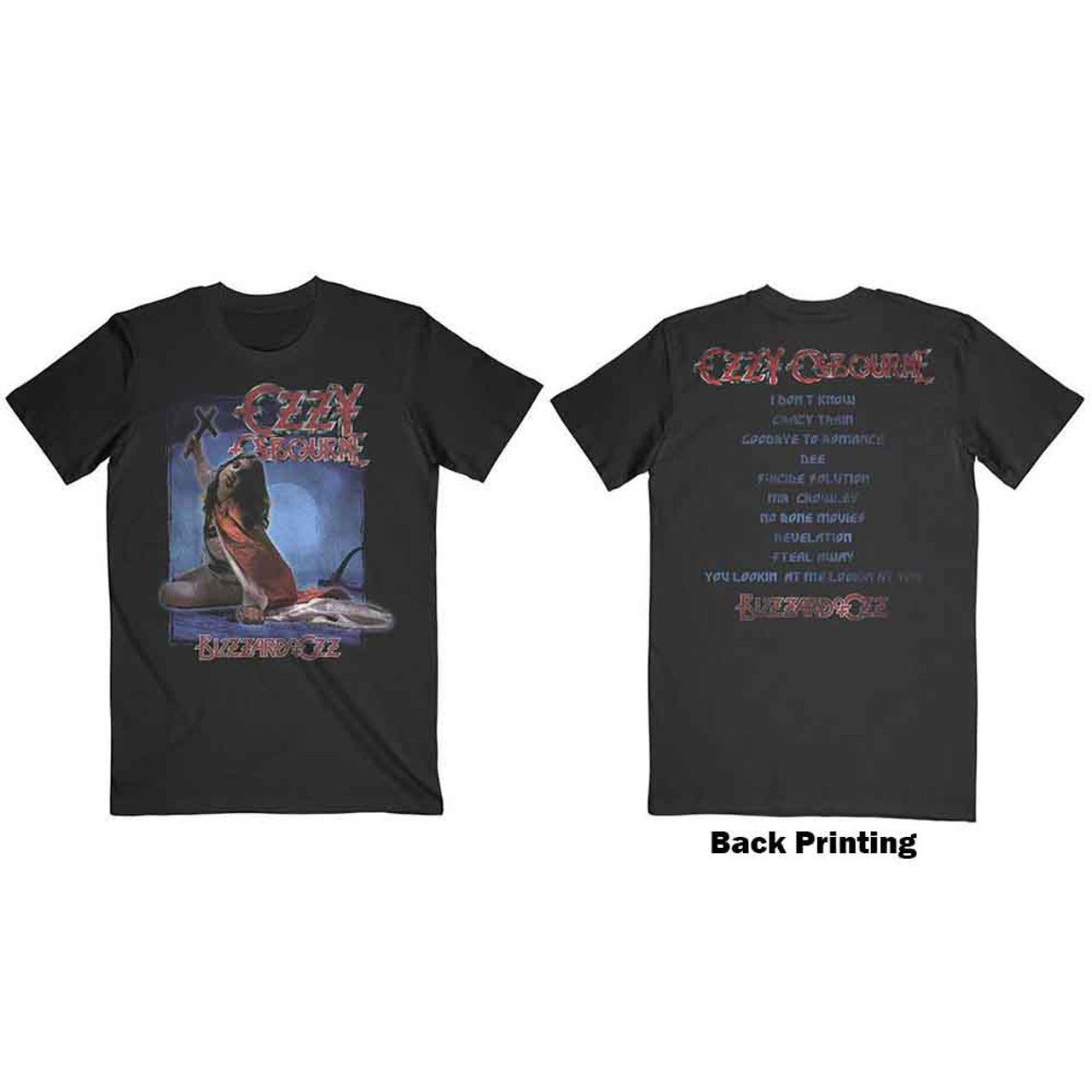 OZZY OSBOURNE Attractive T-Shirt, Blizzard Of Ozz Track List