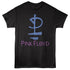 Black t-shirt with blue and pink &