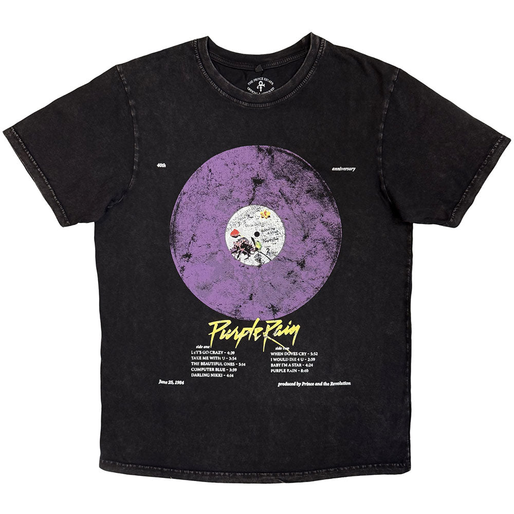 PRINCE Stone Wash T-Shirt, Purple Rain Disc
