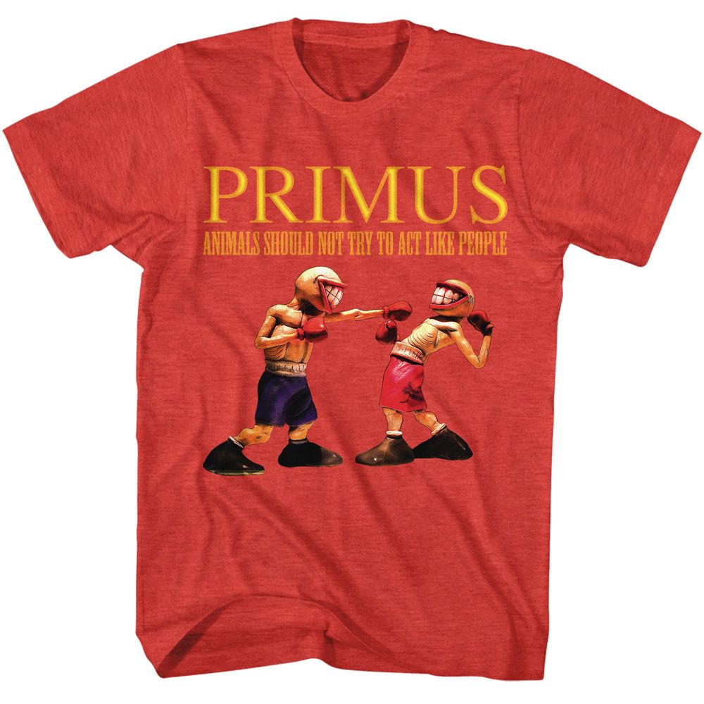Red t-shirt with graphic design and text &