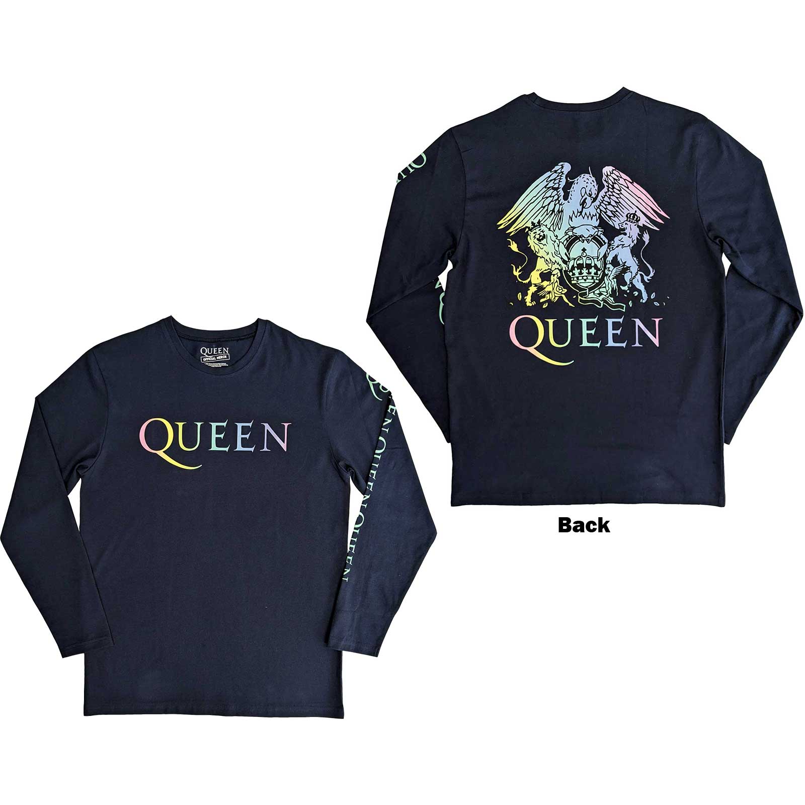 QUEEN Long Sleeve T-Shirt, Rainbow Crest