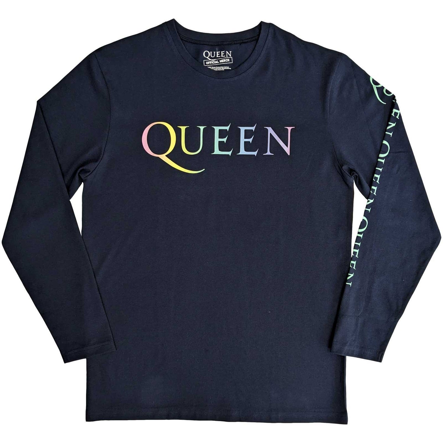 QUEEN Long Sleeve T-Shirt, Rainbow Crest