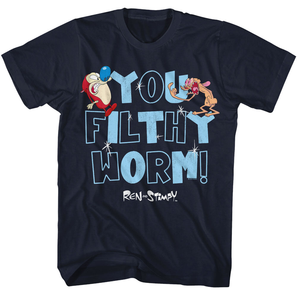 REN AND STIMPY Eye-Catching T-Shirt, YOU FILTHY WORM