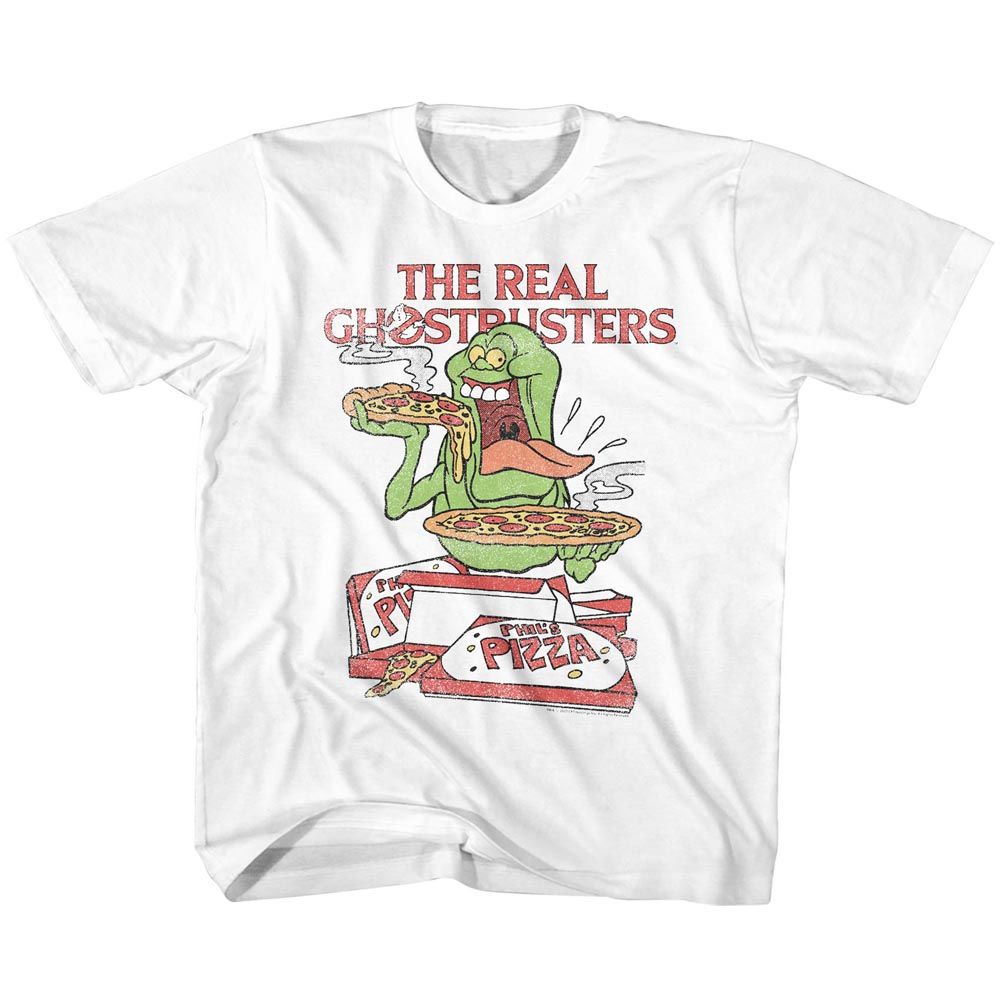 THE REAL GHOSTBUSTERS Kids T-Shirt, SLIMER AND PIZZA