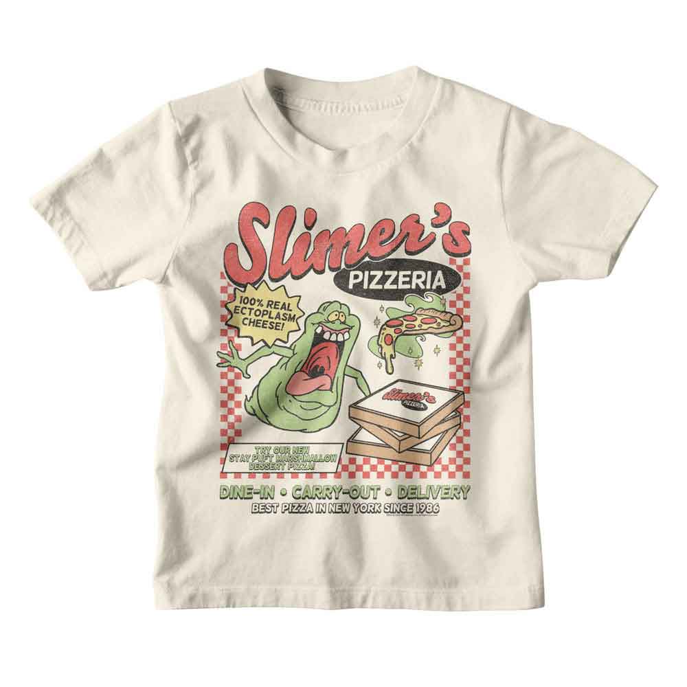 THE REAL GHOSTBUSTERS Eye-Catching T-Shirt, SLIMERS PIZZERIA