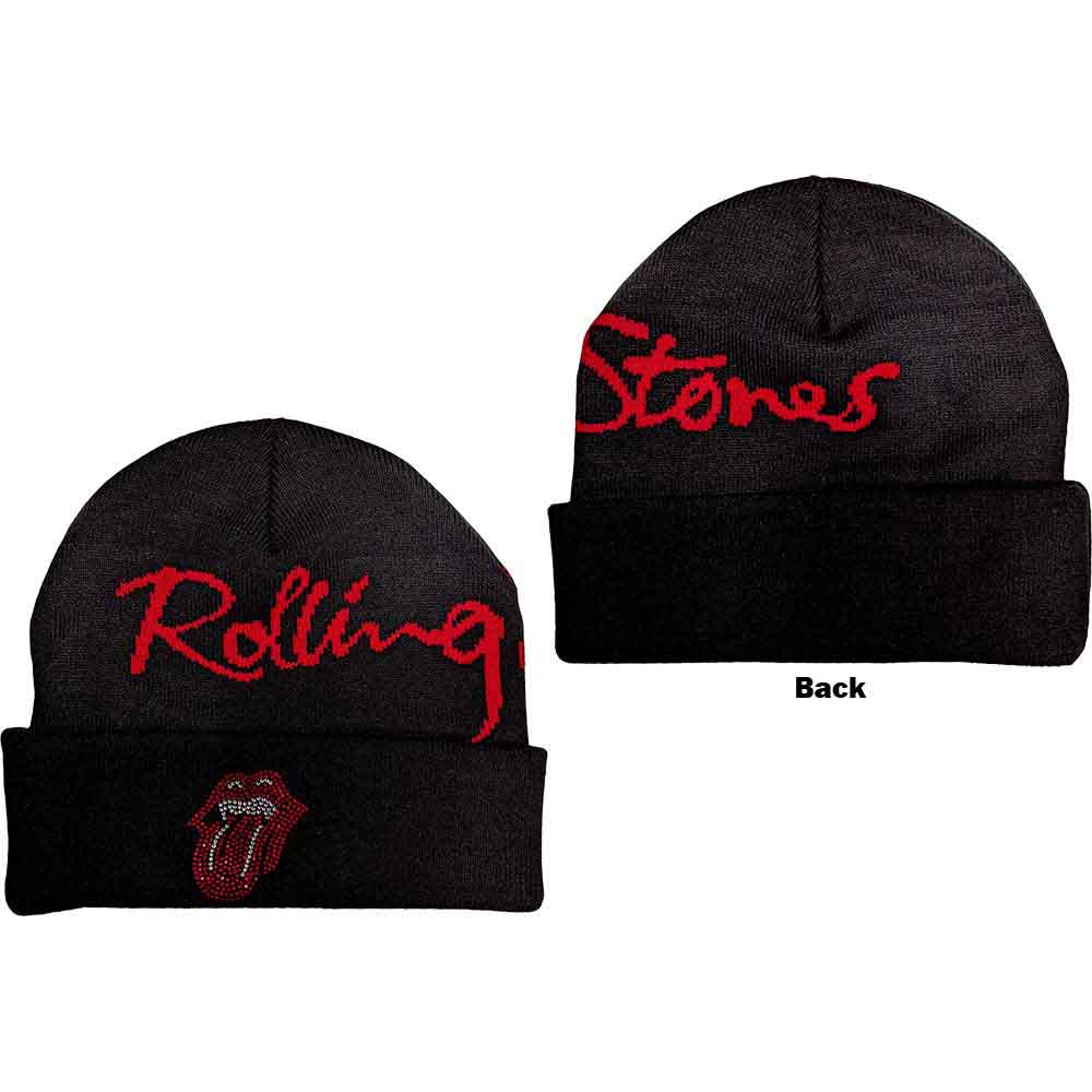 THE ROLLING STONES Attractive Beanie Hat, Embellished Classic Tongue