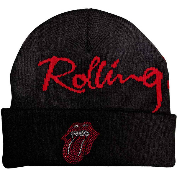 THE ROLLING STONES Attractive Beanie Hat, Embellished Classic Tongue