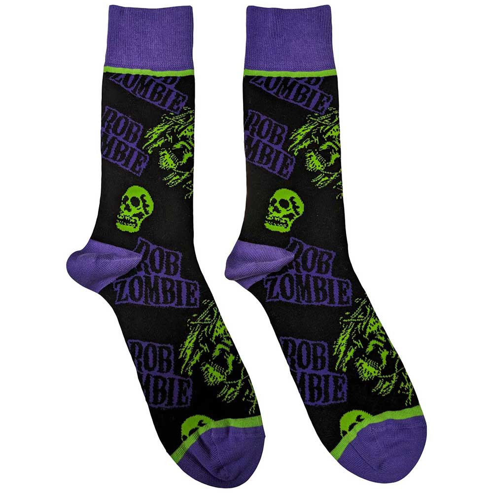 ROB ZOMBIE Unisex Ankle Socks, Skull Face Green/purple