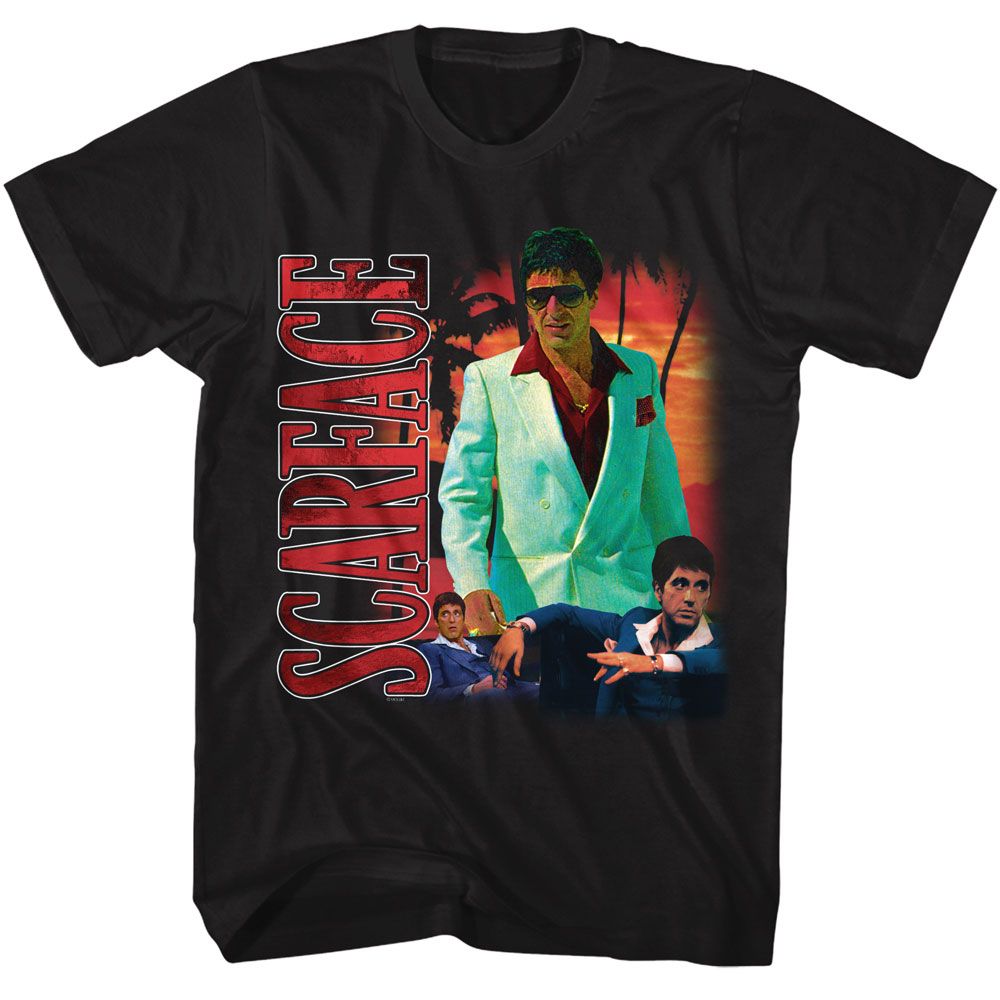 SCARFACE T-Shirt, Collage With Palm Tree Bg