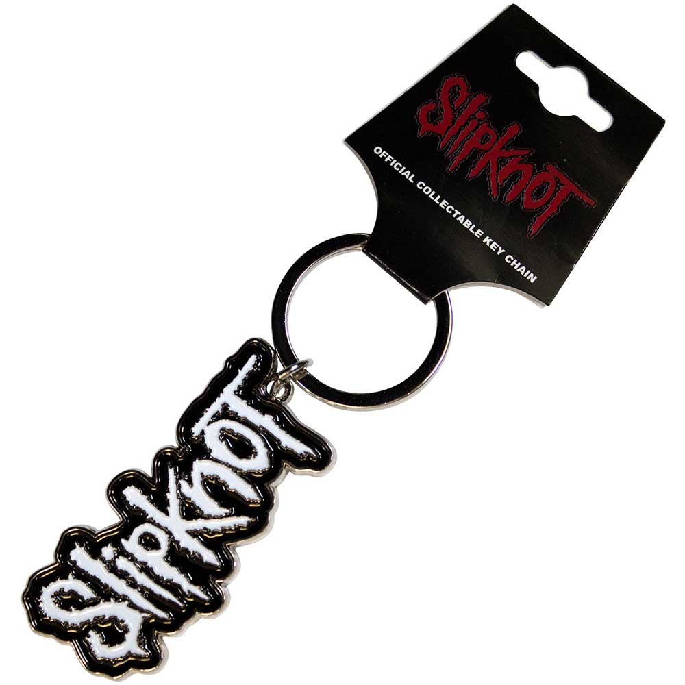 SLIPKNOT Keychain, White Logo Black Border