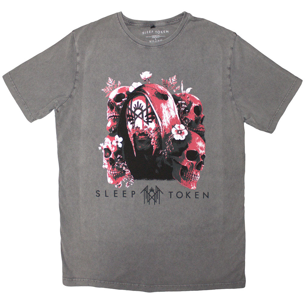 SLEEP TOKEN Stone Wash T-Shirt, Skulls &amp; Flowers