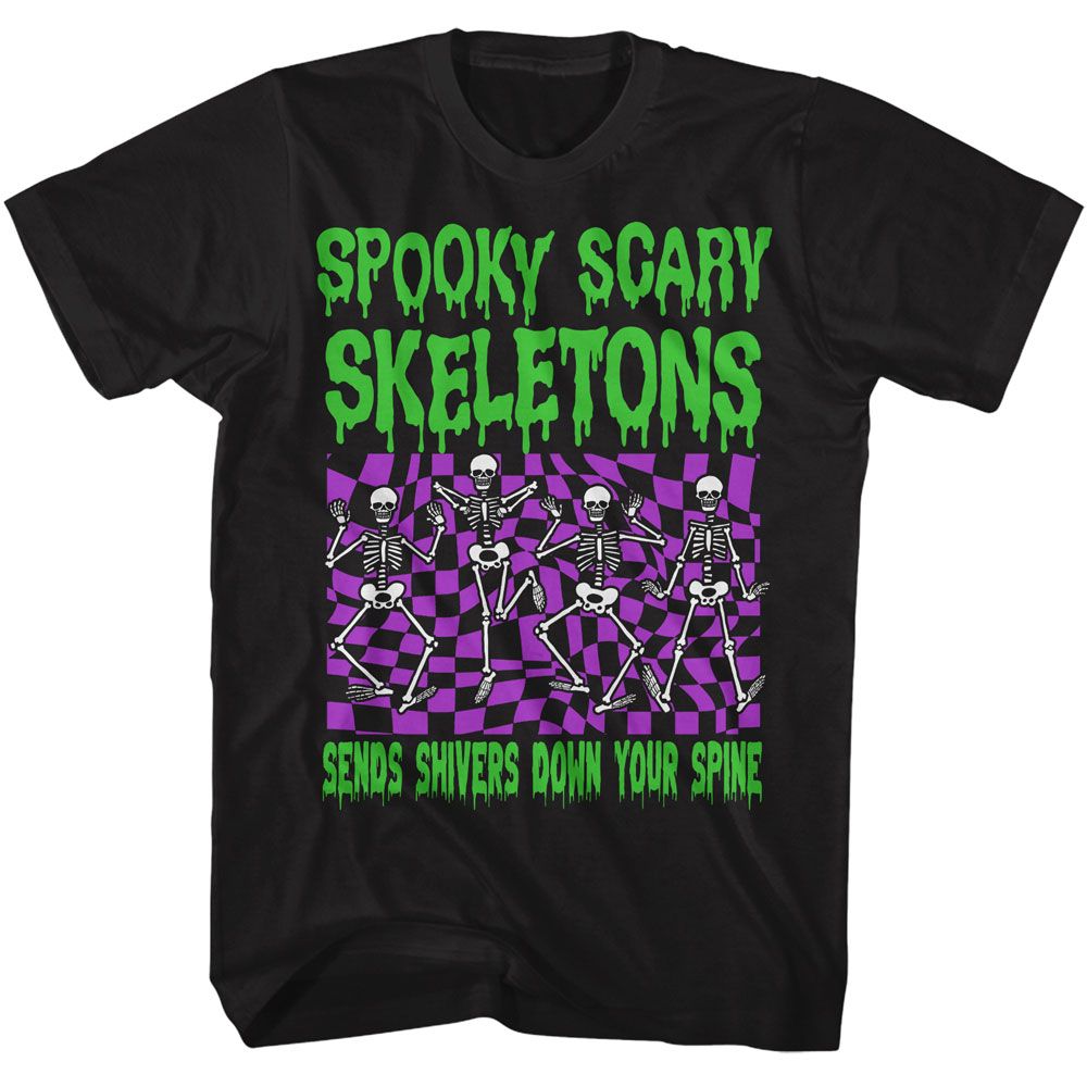 SPOOKY SCARY SKELETONS Eye-Catching T-Shirt, CHECKERS