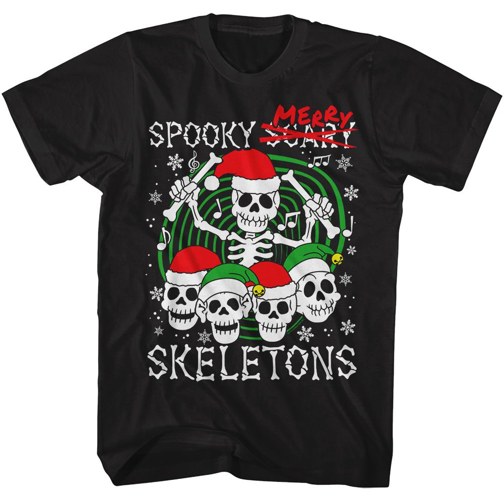 SPOOKY SCARY SKELETONS Eye-Catching T-Shirt, MERRY SKELETONS