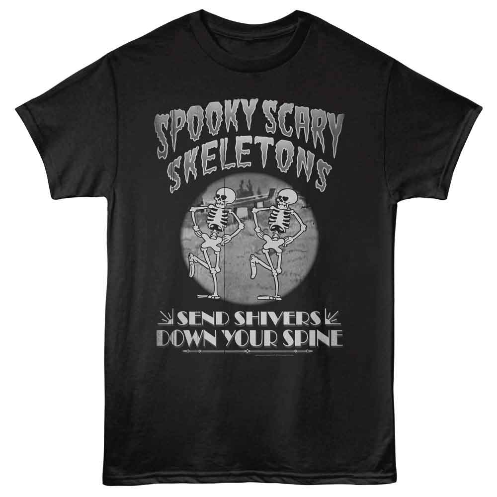 SPOOKY SCARY SKELETONS Eye-Catching T-Shirt, OLD FILM DUET