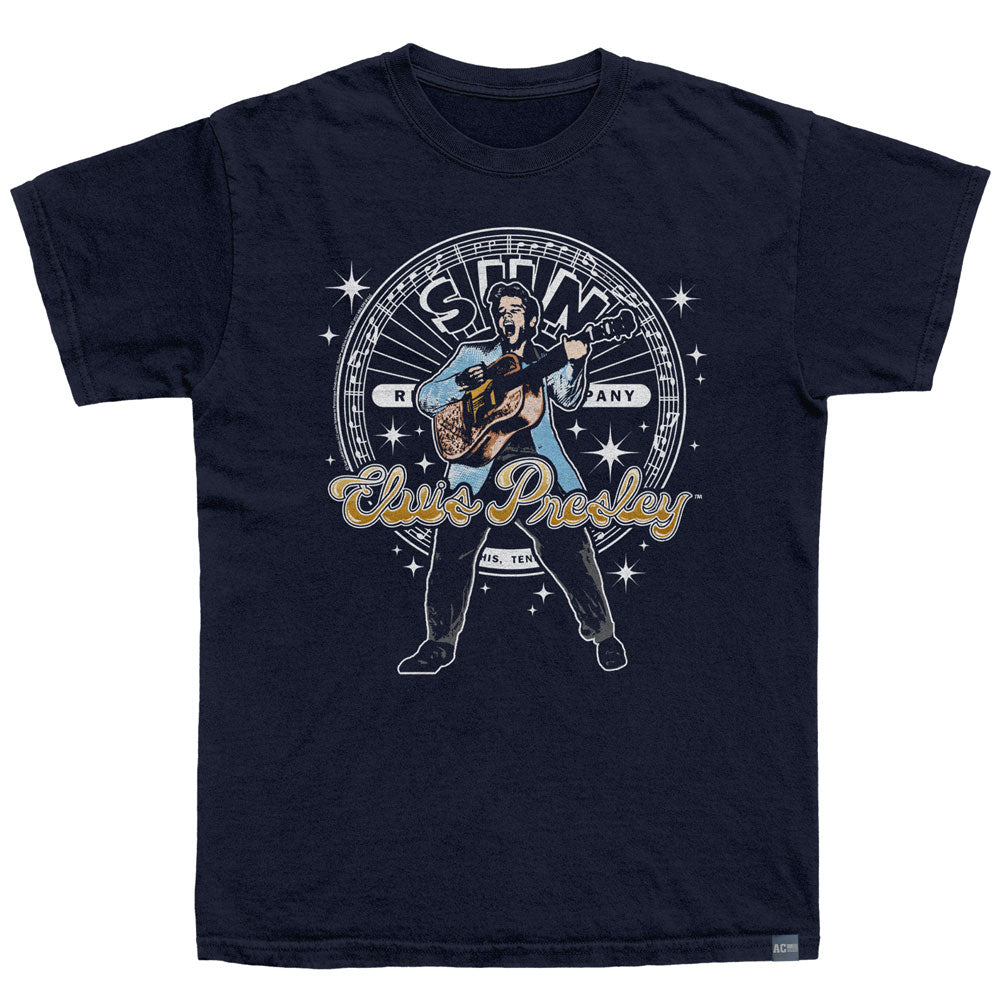 SUN RECORDS Made in USA T-Shirt, ELVIS CIRCLE AND SPARKLES