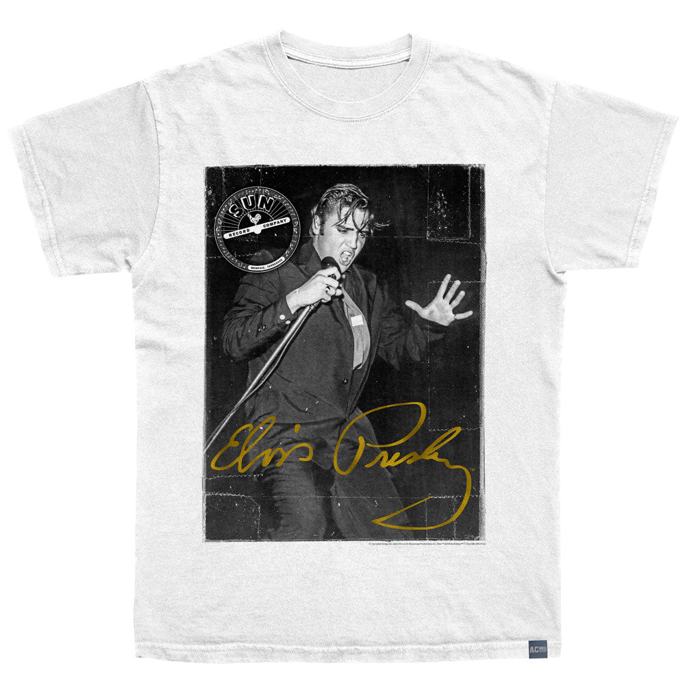 SUN RECORDS Made in USA T-Shirt, ELVIS GOLD SIGNATURE