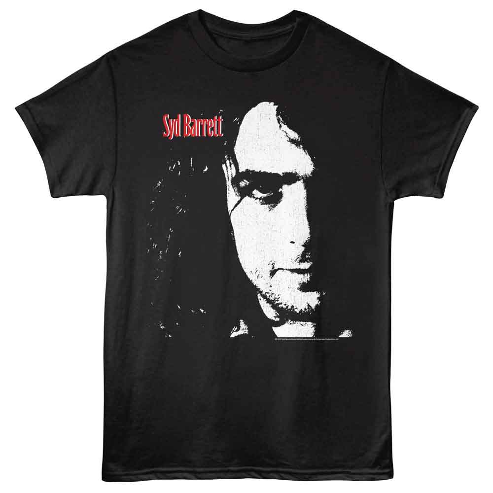 Black t-shirt with a graphic of a face and &