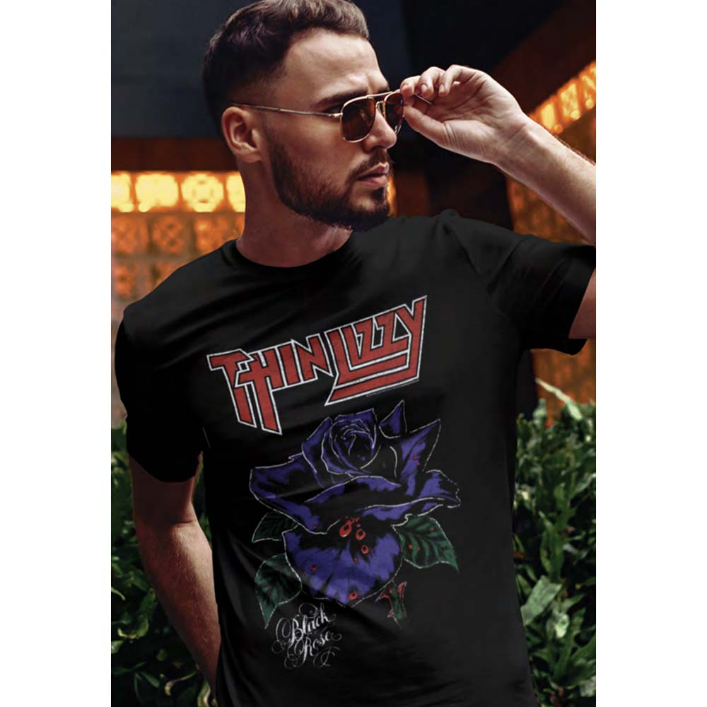 THIN LIZZY Eye-Catching T-Shirt, Black Rose