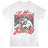 White t-shirt with Rolling Stones graphic design on a white background