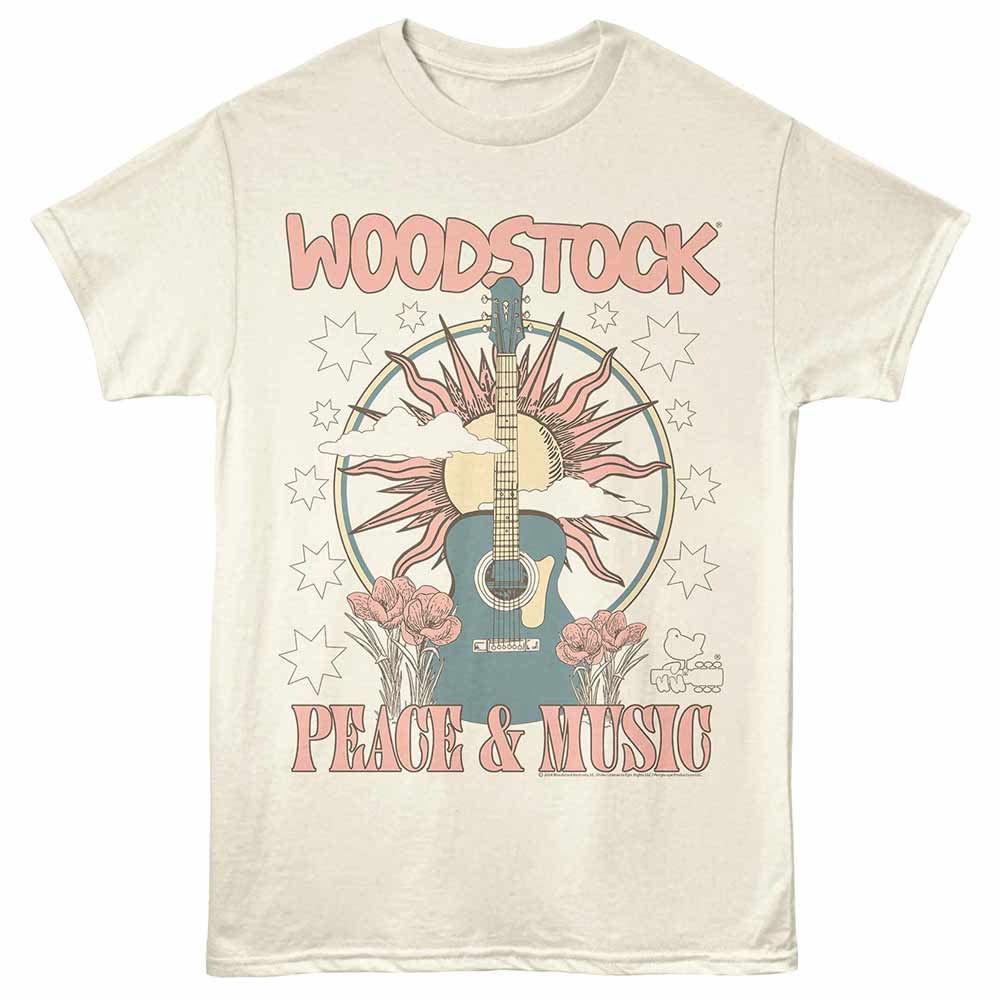 WOODSTOCK Eye-Catching T-Shirt, SUN FLOWERS GUITAR