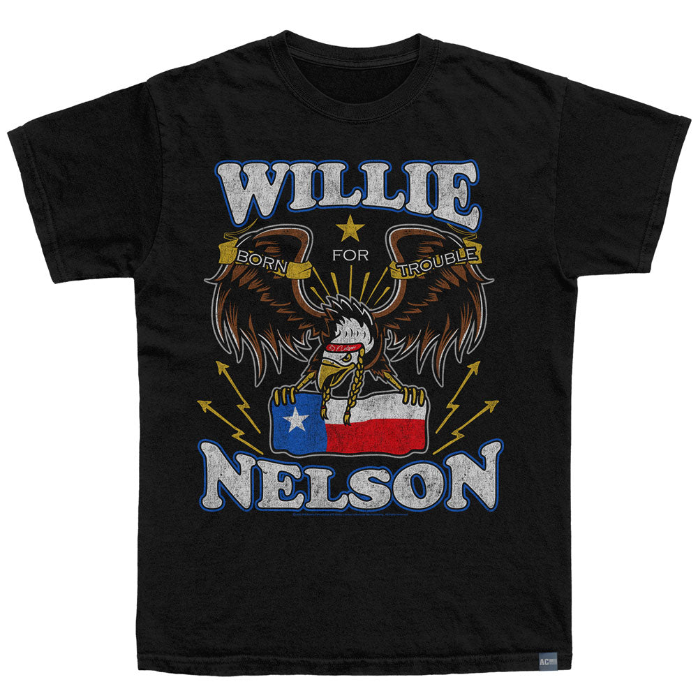 WILLIE NELSON Made in USA T-Shirt, BORN FOR TROUBLE