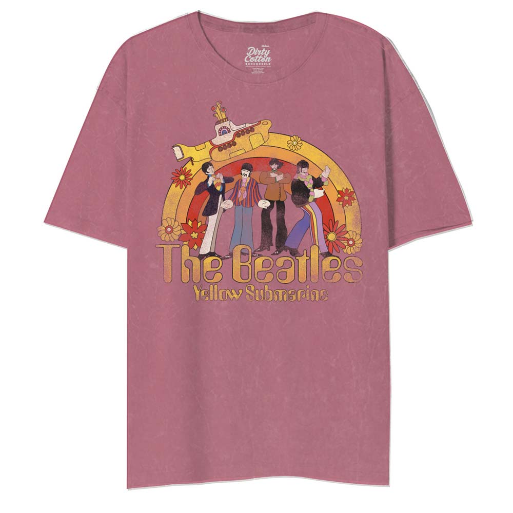 THE BEATLES Mineral Wash T-Shirt, Floral Rainbow