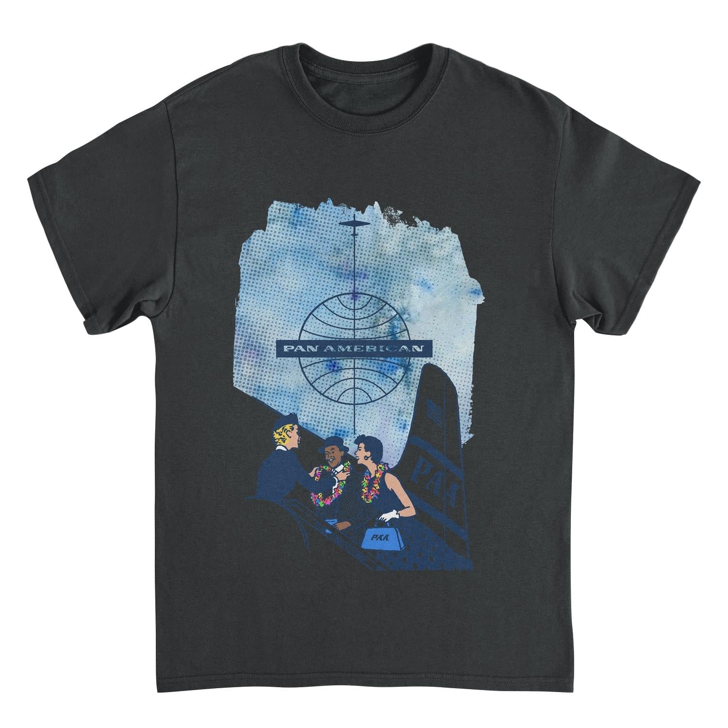 Pan Am Hostess Placing Rainbow Lei On Customer Black T-Shirt