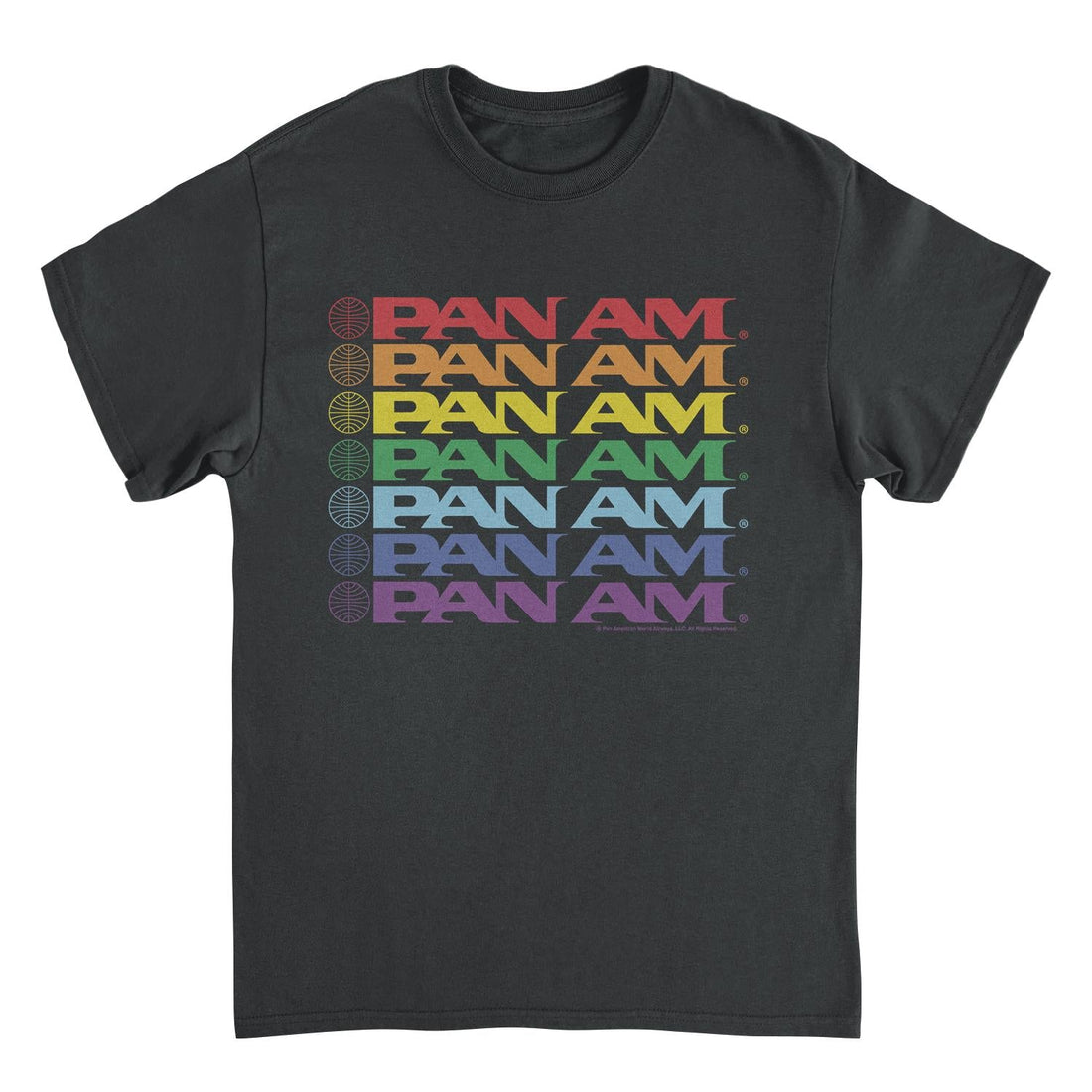 Pan Am Text Logo Rainbow Cascade Pride Black T-Shirt