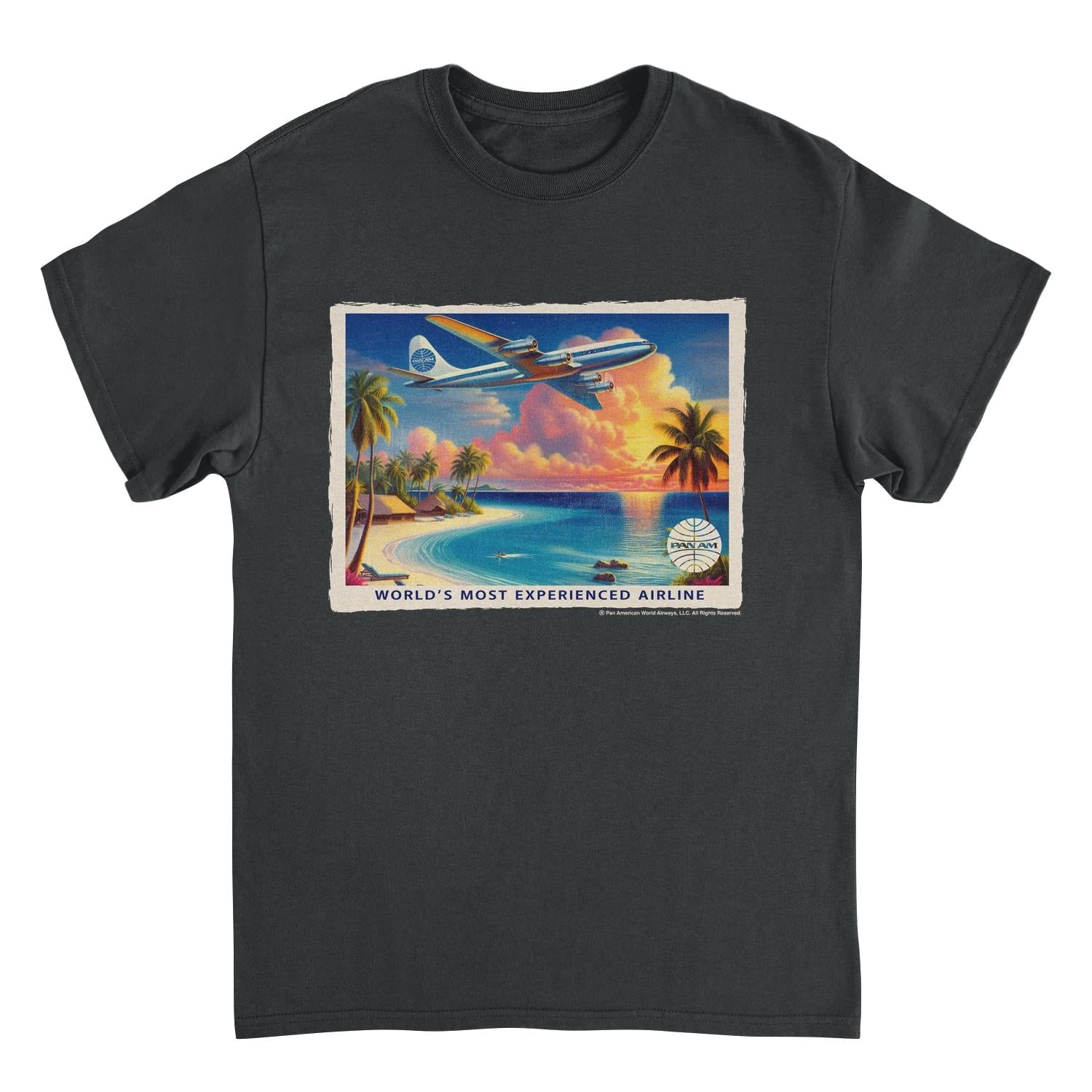 Pan Am Vintage Beach Plane Scene Black T-Shirt