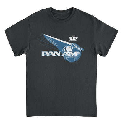 Pan Am Wing Globe Logo Blue Print Black T-Shirt