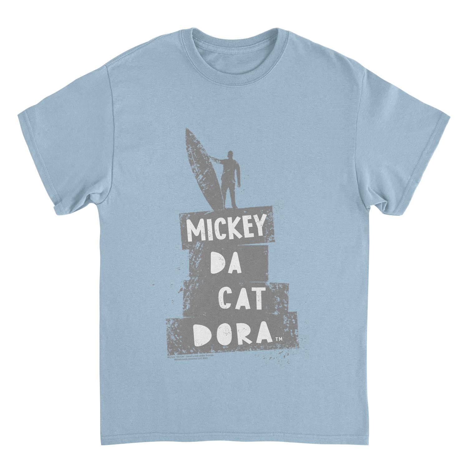 Mickey Da Cat Dora Surf Silhouette Retro Surfer Miki Light Blue T-Shirt