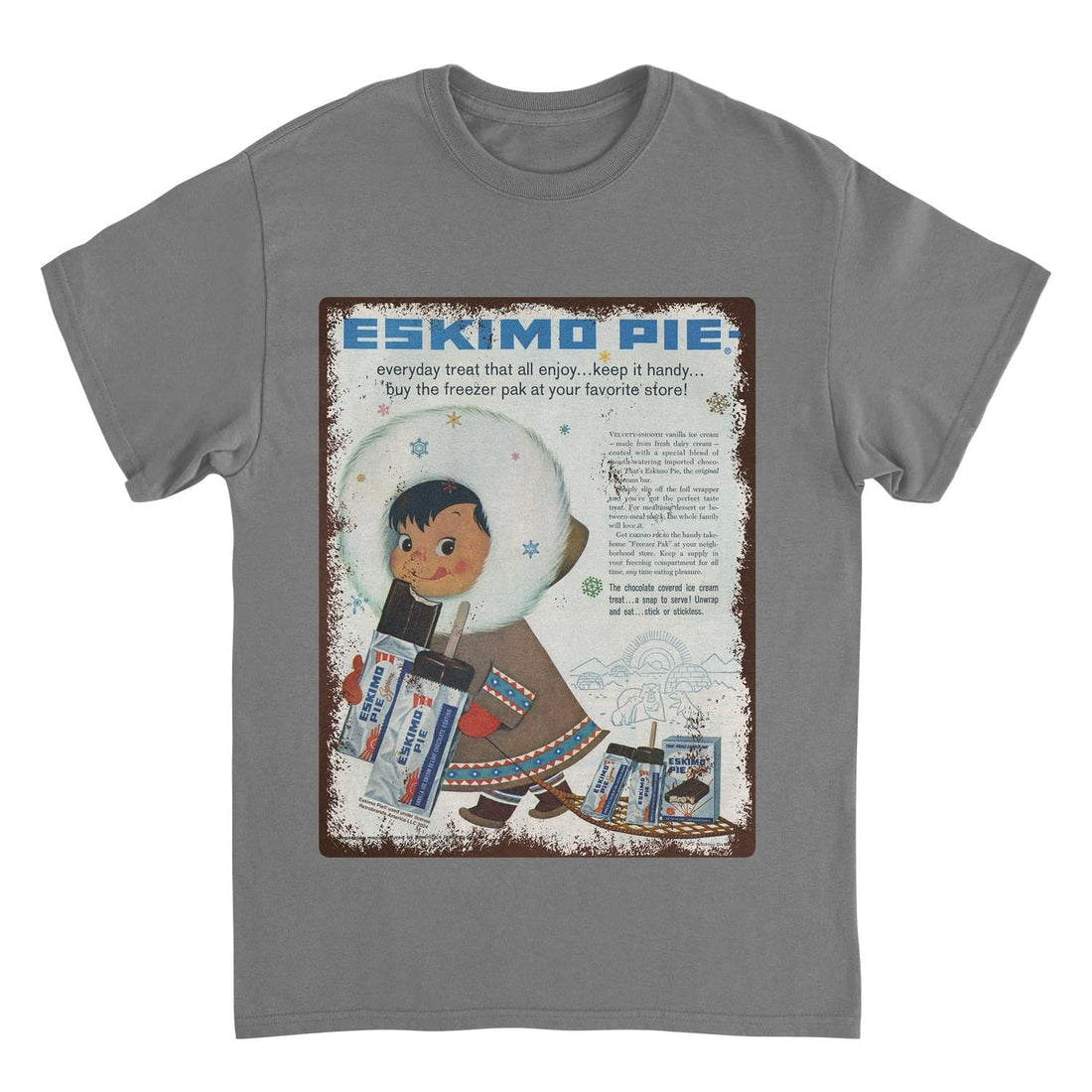 Eskimo Pie Vintage Distressed Cartoon Advert Charcoal T-Shirt