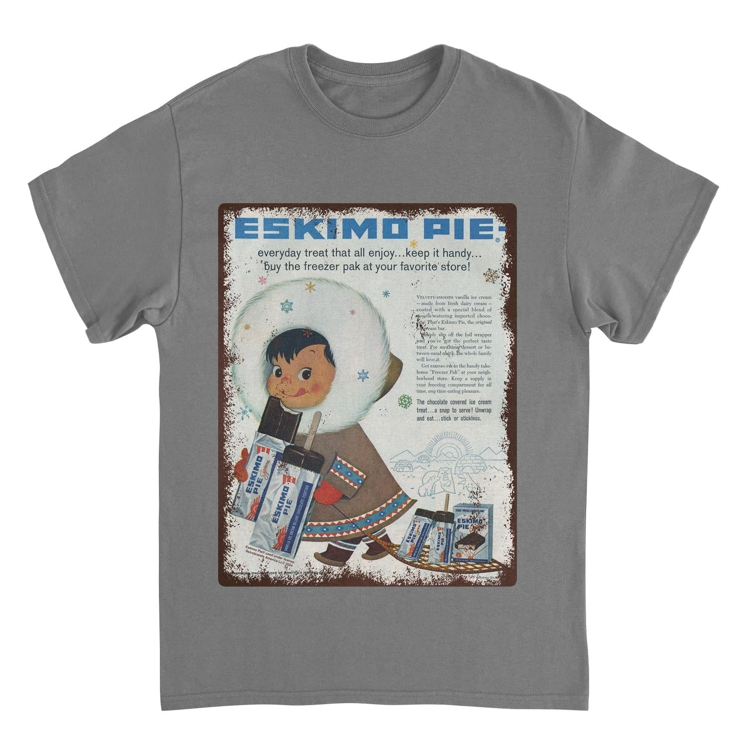 Eskimo Pie Vintage Distressed Cartoon Advert Charcoal T-Shirt