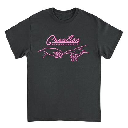 Classic Paintings Neon Creation Michelangelo Black T-Shirt
