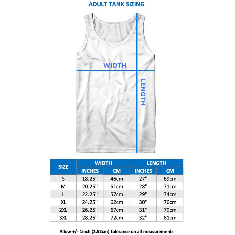 a white tank top with the measurements for each tank