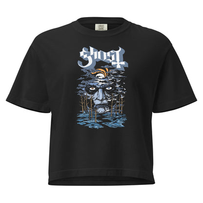Ghost Into the Night Mineral Wash Womens Crop Top