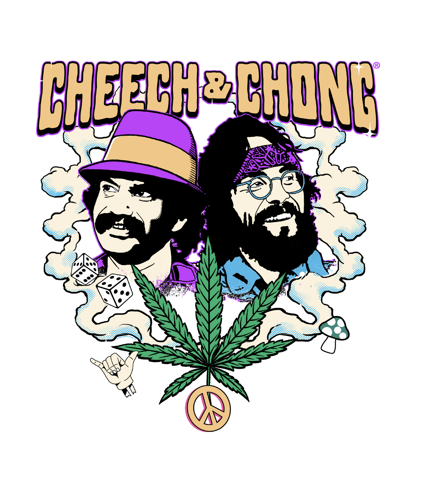 Cheech &amp; Chong Duo Portrait Dice Peace Leaf T-Shirt