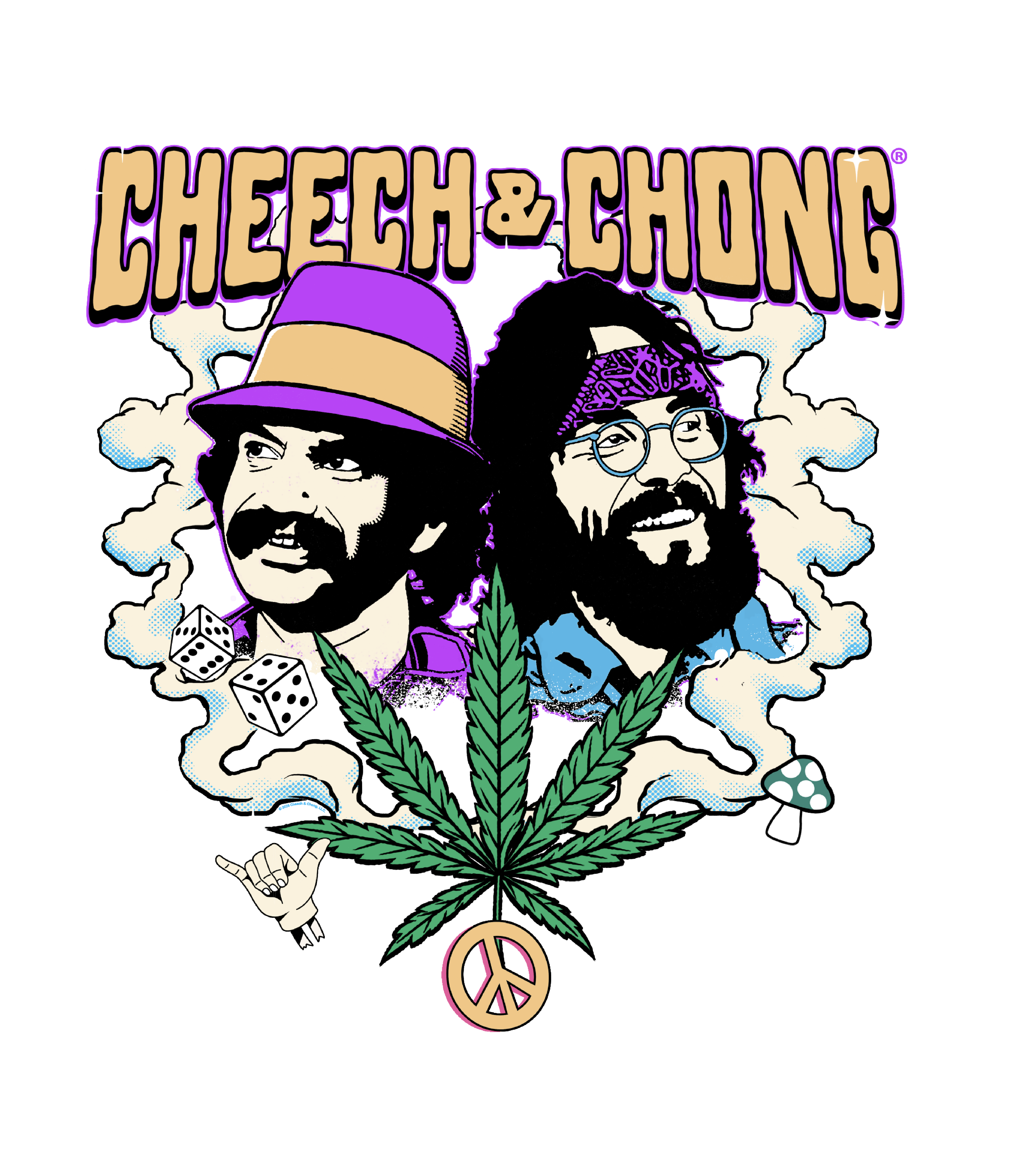 Cheech &amp; Chong Duo Portrait Dice Peace Leaf T-Shirt