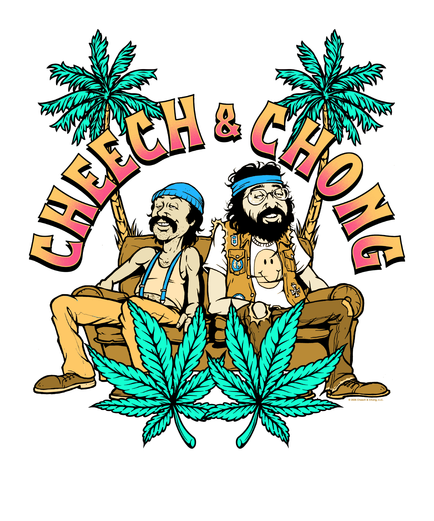 Cheech &amp; Chong Cartoon Couch Palm Trees T-Shirt