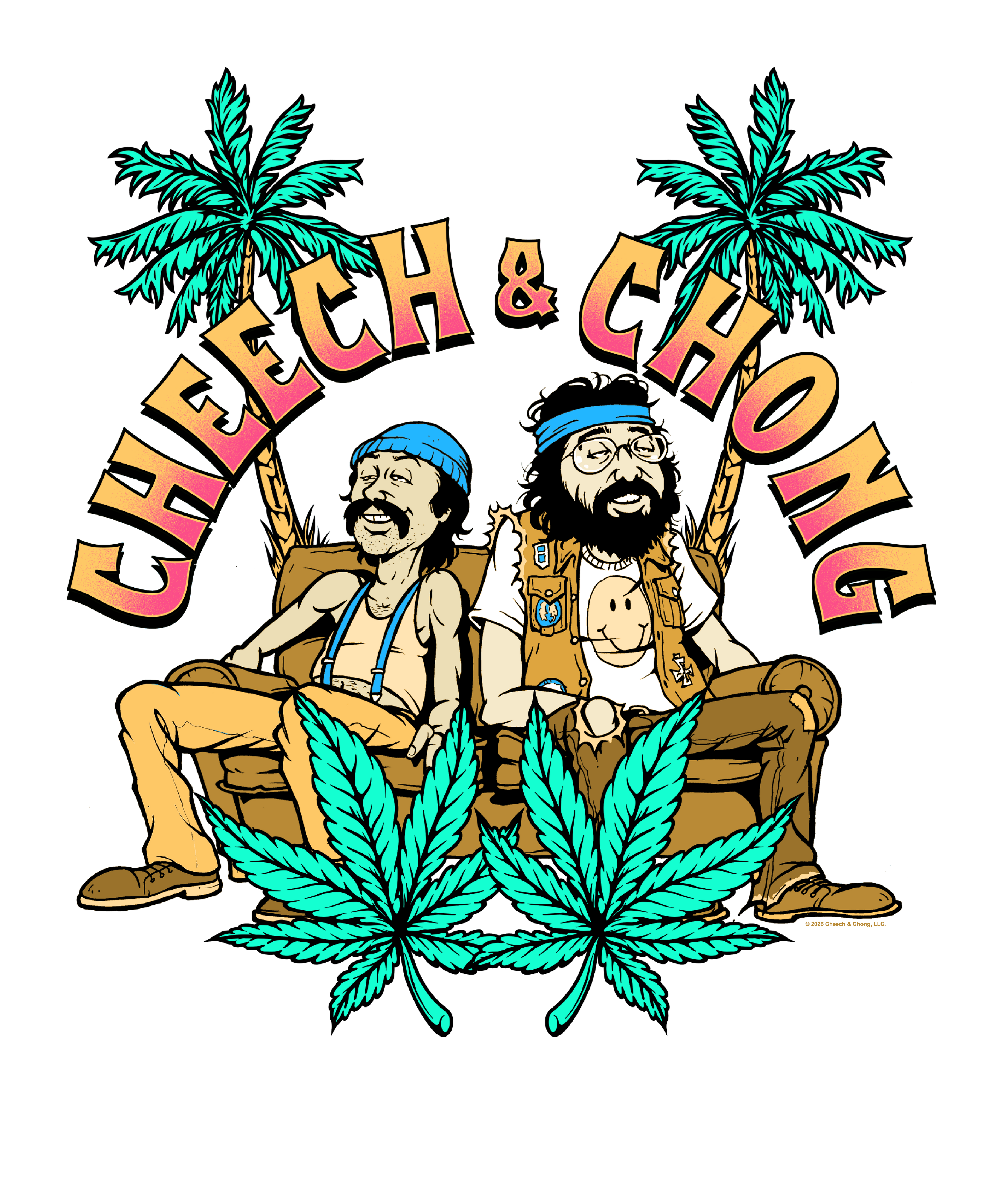 Cheech &amp; Chong Cartoon Couch Palm Trees T-Shirt