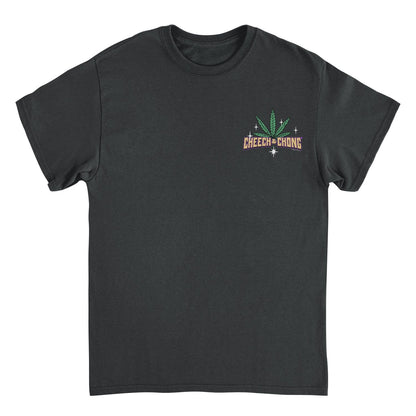 Cheech &amp; Chong Leaf Logo Stars Left Chest T-Shirt