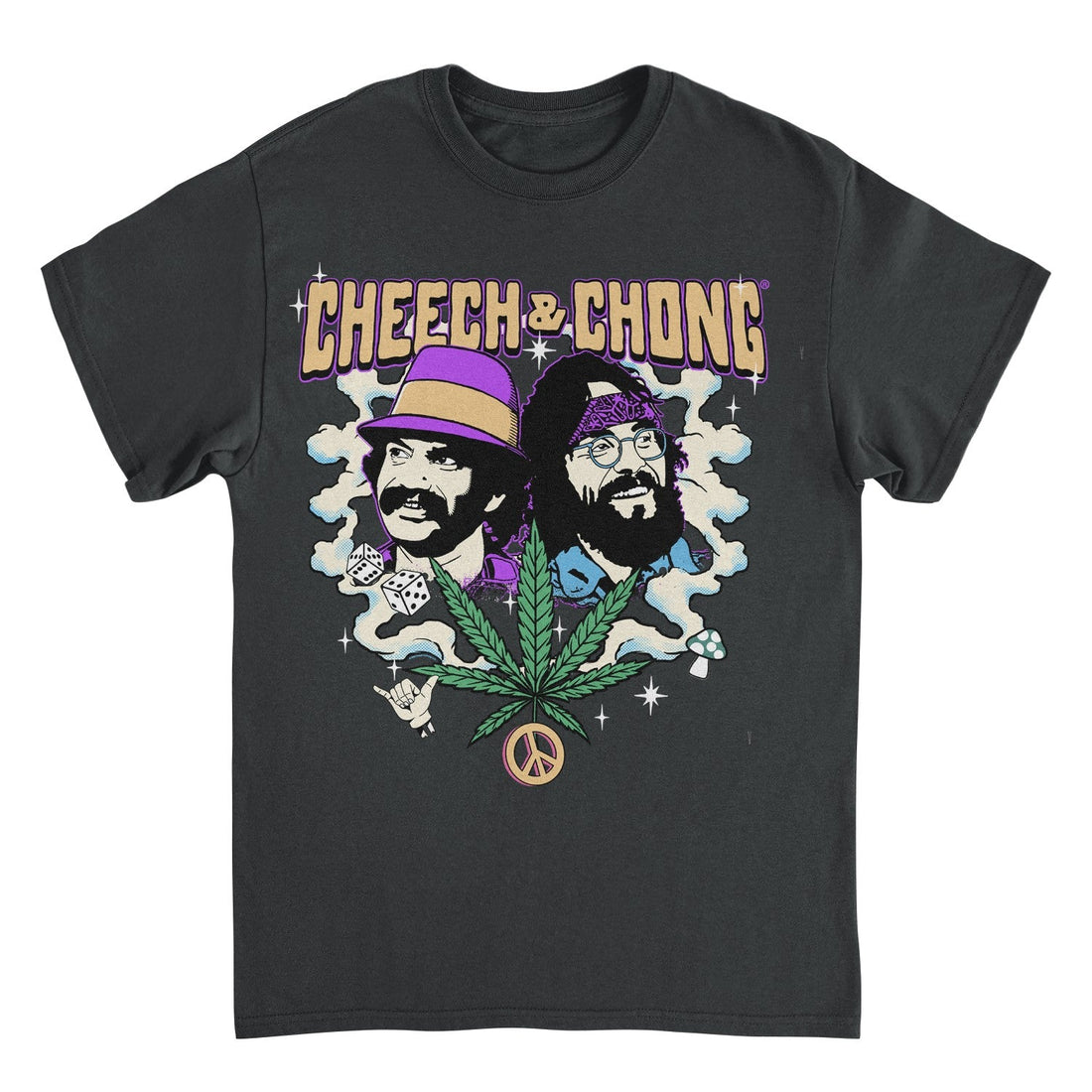 Cheech &amp; Chong Duo Portrait Dice Peace Leaf T-Shirt