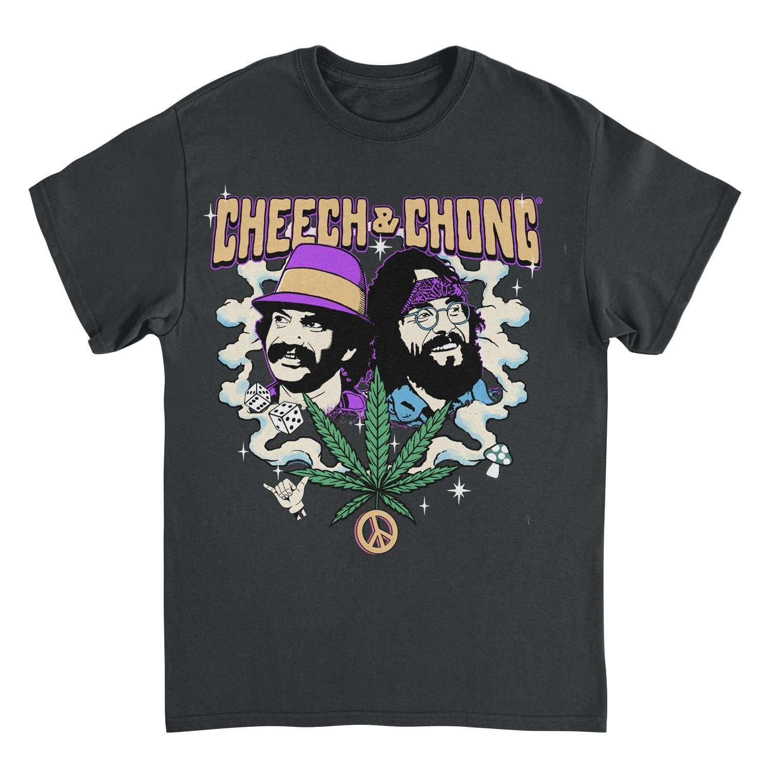 Cheech &amp; Chong Duo Portrait Dice Peace Leaf T-Shirt
